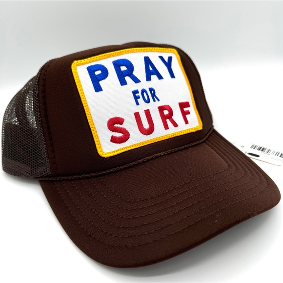NWT Aviator Nation Pray For Surf Brown Trucker Hat Cap Embroidered Classic beach - Picture 7 of 13